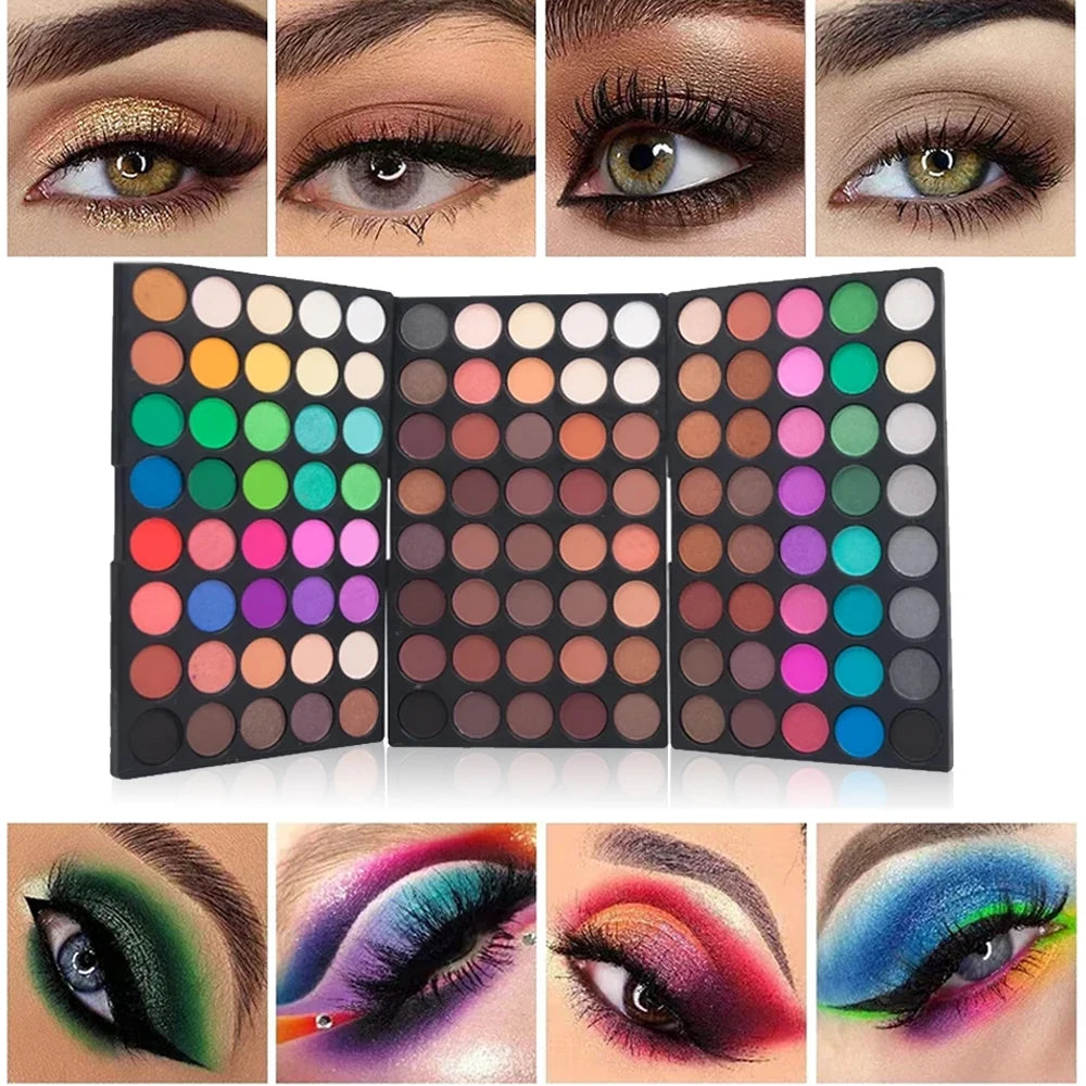 120 Colors Matte & Shimmer Eyeshadow Palette with Brushes – Waterproof Long-Lasting Makeup Set