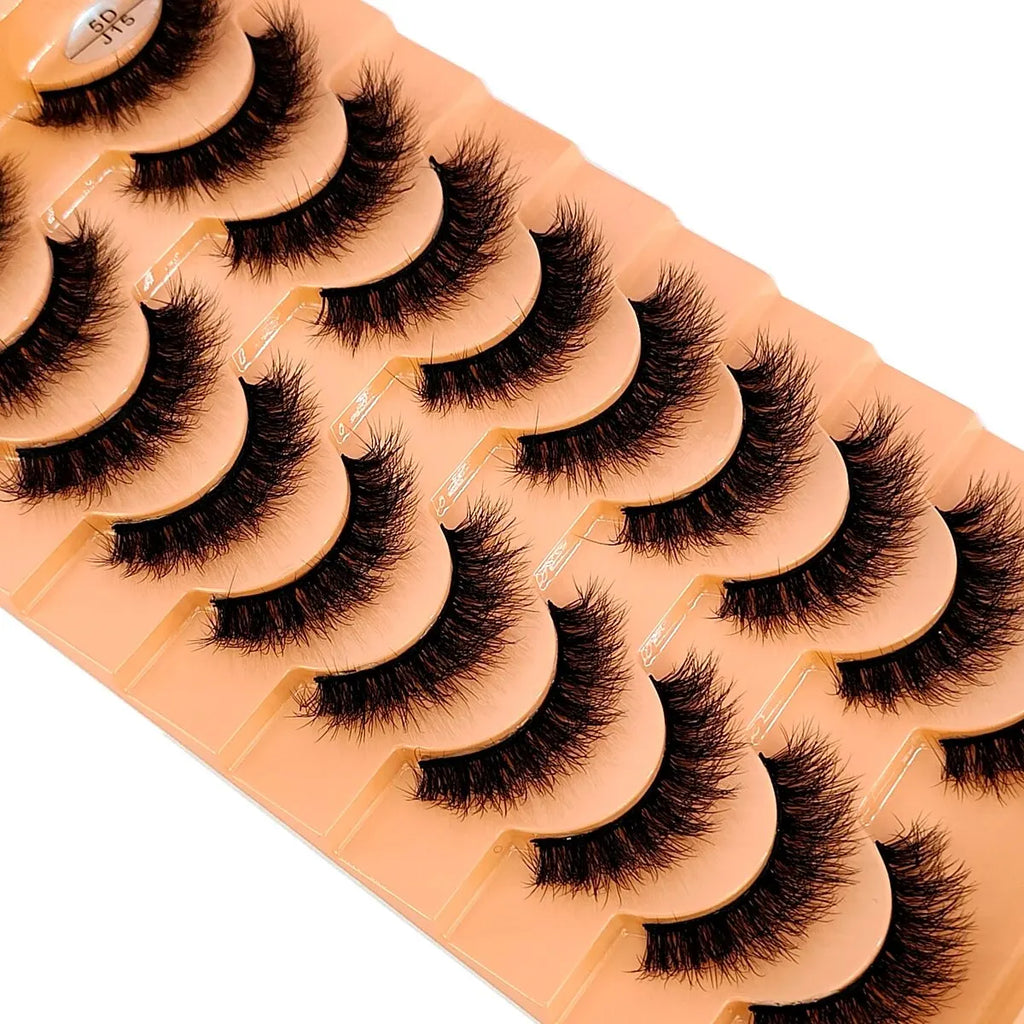 10 Pairs 3D Faux Mink Eyelashes – Handmade Natural Wispy Curly Lash Set