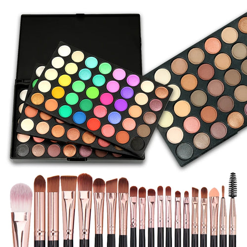 120 Colors Matte & Shimmer Eyeshadow Palette with Brushes – Waterproof Long-Lasting Makeup Set